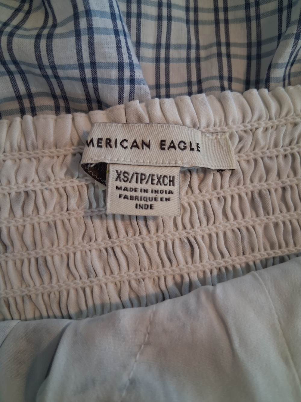 American Eagle Blue and White Patchwork Lace-Trim Mini Dress - Picture 7 of 7